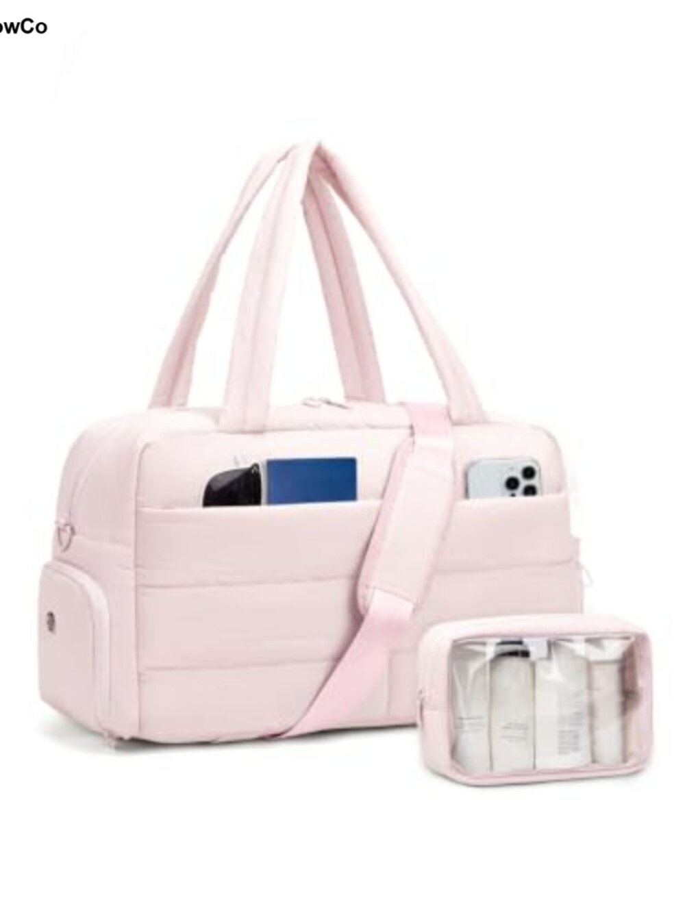 Puffer Travel Duffle Bag for Women Carry On Weekender Gym Bag with Shoe